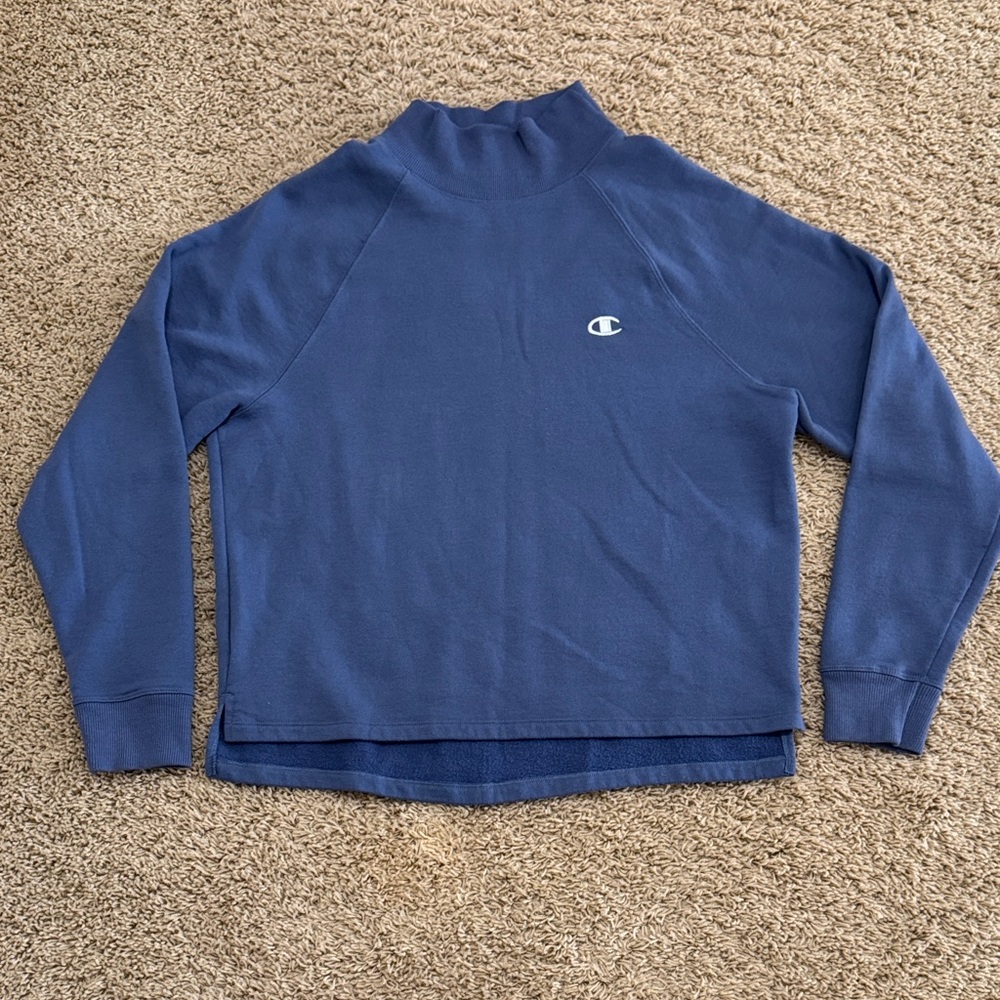 Champion Classic Vintage Retro Turtleneck Mock Neck Sweatshirt Blue, Womens L